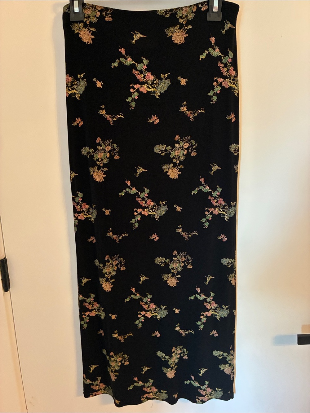 Black Floral Maxi Skirt - Made in USA - Vintage